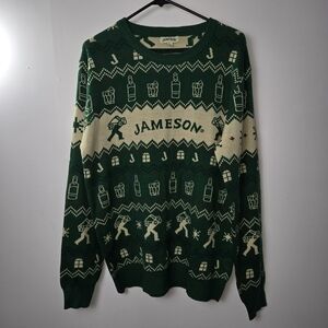 Festive Green and Cream Men's Crewneck Sweater